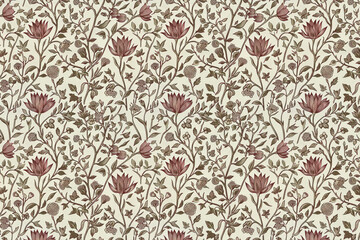 Obraz premium Toile floral pattern tapestry. Arts and Crafts. Vintage botanical wallpaper pattern. Background image. Created with Generative AI technology