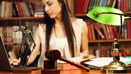 Justice and law concept. Judge or lawyer in a courtroom working in an office. Legal law, advice and justice concept.