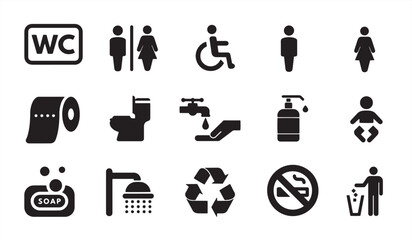 Toilet vector icons set, male or female restroom wc. Set of toilet sign