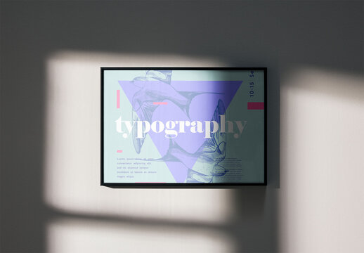 Mockup of black horizontal customizable picture frame on wall