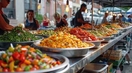 Fototapeta premium Families eating at a local food festival