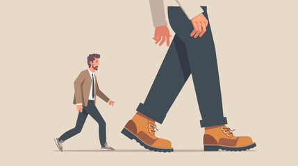  Huge Boss's Boot Pressuring Male Employee, Overworked Worker Running from Office Due to Mental Health Issues and Harassment