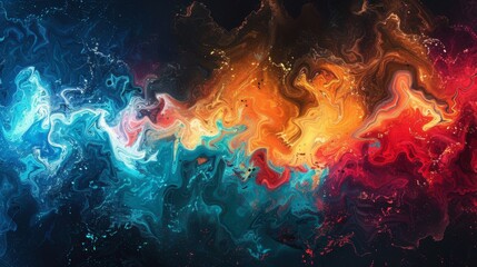 Fototapeta premium Abstract modern art with a liquid tempera background, glowing topographical map effect, vibrant colors