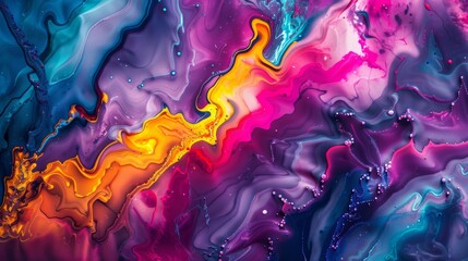 Abstract modern art with a liquid tempera background, glowing topographical map effect, vibrant colors