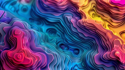 Fototapeta premium Vibrant abstract topographical map effect with random color mix in tempera style, liquid glowing illustration