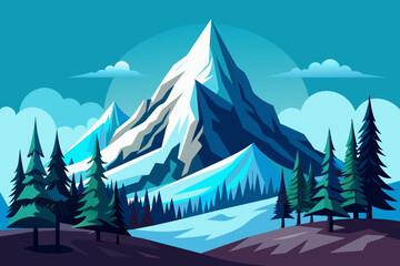 Snow mountain and pine tree forest vector illustration 