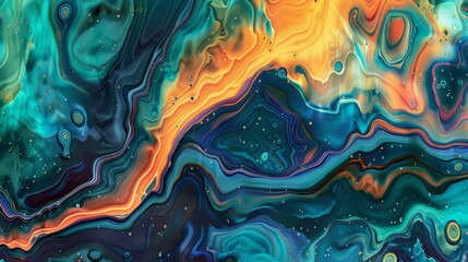 Obraz premium Conceptual topographical map effect with a glowing, liquid tempera background, random color mix
