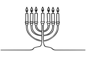 Menorah Continuous one line drawing of a traditional jewish candle. Vector illustration.