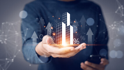 Real estate concept business, home insurance and real estate protection. Real estate investment concept. Buy and sell houses and real estate online on a virtual screen.