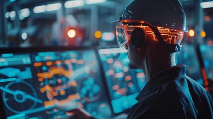 A worker wearing augmented reality glasses works on a project.