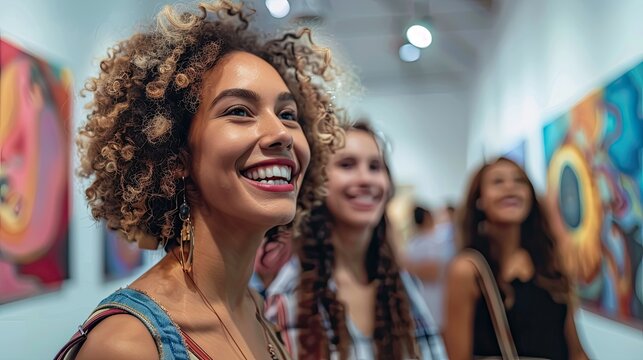 Diverse group of friends visiting a city art museum