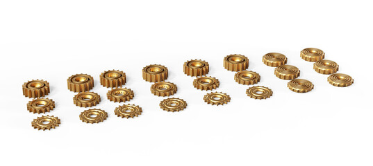 Connecting gears on white 3d render