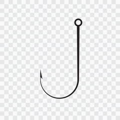 Fishing hook icon vector illustration on transparent background. Fishing hook silhouette, symbol, icon for web design isolated on transparent background. Vector illustration.