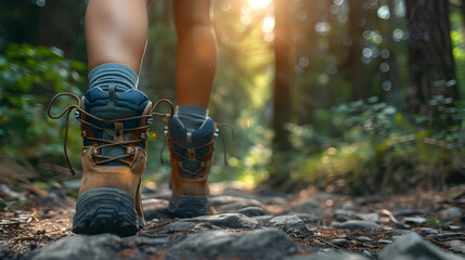 A woman hiking in a forest, embodying the adventure, physical challenge, and connection to nature in this popular hobby   Photo realistic concept