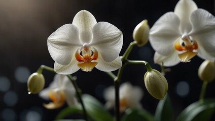 A depiction of a lovely white orchid bloom.