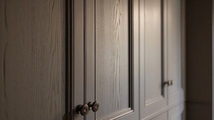 Capturing cabinet design details such as handles, moldings and finishes highlights the elegance and simplicity of the minimalist design. generative ai