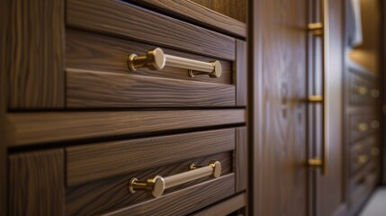 Obraz premium Capturing cabinet design details such as handles, moldings and finishes highlights the elegance and simplicity of the minimalist design. generative ai