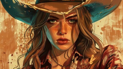 American woman who’s name is cowgirl , pop art illustration