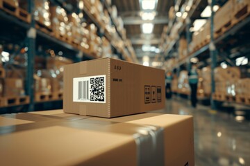 Warehouse Logistics: QR Code on Cargo Package in Distribution Center