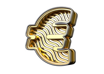Gold 3D Euro symbol icon with pattern of wavy lines. New trendy font. High quality 3D rendering.