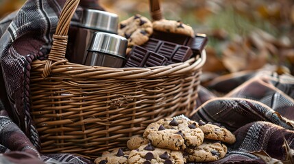 Obraz premium Picnic Perfection Photograph a wicker basket filled whit cookie