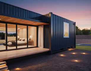 Fototapeta premium Modern Container Home experience the Cutting-edge technology and futuristic design elements, futuristic&nbsp;living, explicit interior and exterior.