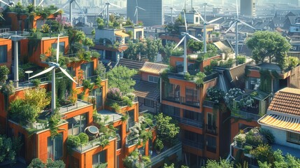 A tall building with many windows and a lot of greenery