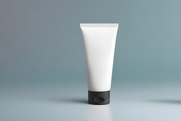 White cosmetic tube with black cap mockup, product photography backdrop