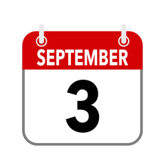 Fototapeta premium 3 September, calendar date icon on white background.