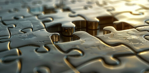 A thought-provoking portrayal of a lone puzzle piece fitting seamlessly into a larger puzzle, symbolizing unity and interconnectedness. Generative AI.