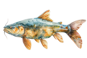 Naklejka premium Catfish, Pastel-colored, in hand-drawn style, watercolor, isolated on white background