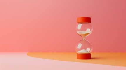An hourglass, filled with sand, measuring the passing of time, rests upon a table