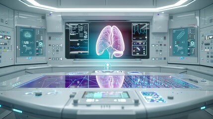 Futuristic Medical Lab with Holographic Lung Display