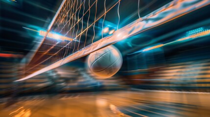 High-Speed Action Shot of Volleyball Match Point Under Dramatic Lighting for Sports Enthusiasts and...