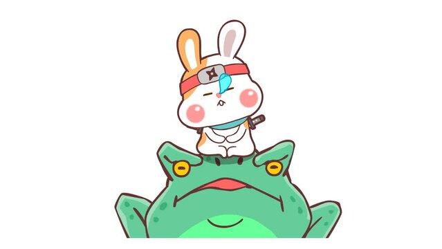 Ninja Bunny Sleeping on Frog - White Background