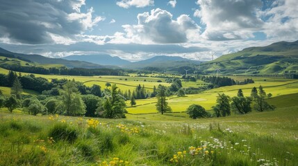 Fototapeta premium A beautiful, lush green valley with a cloudy sky above