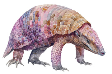 Fototapeta premium Armadillo, Pastel-colored, in hand-drawn style, watercolor, isolated on white background