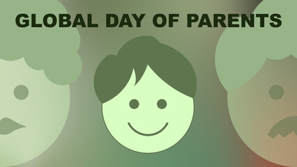 The Global Day of Parents Vector art shows a child nestled between the mother and father, symbolizing the nurturing, caring environment of a family.