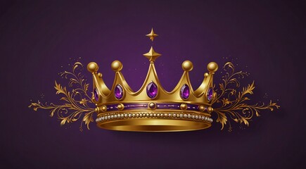  Golden crown emblem on purple background.