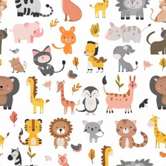 cute animals,flat vector style, seamless overlay image, pattern