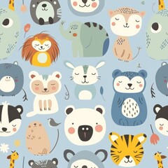 cute animals,flat vector style, seamless overlay image, pattern