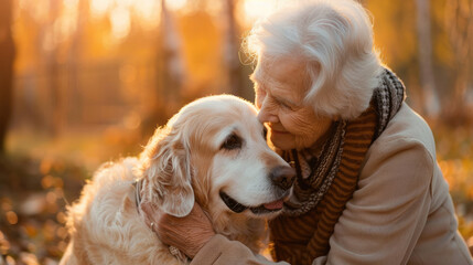 a older woman petting her dog during an animal assisted learning program