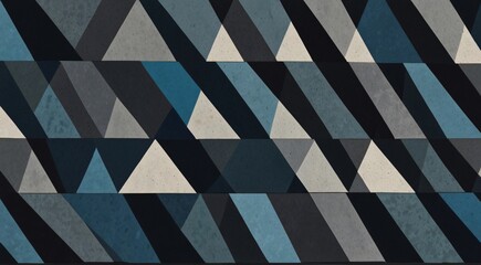 A geometric pattern featuring blue and gray triangles.