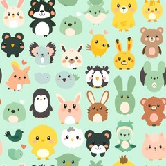 cute animals,flat vector style, seamless overlay image, pattern