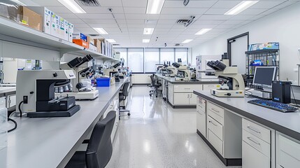 scientific laboratory space and microscope equipment