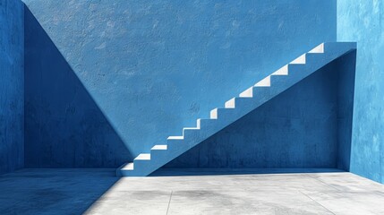 a blue room with a staircase and a wall - Powered by Adobe