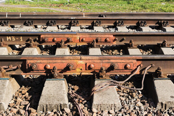 Railroad rail joint gap closeup