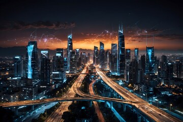 Fototapeta premium City of Tomorrow: Illuminated Night View