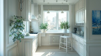 Fototapeta premium Bright and Cozy Kitchen with Green Tile Backsplash and Wooden Countertops 