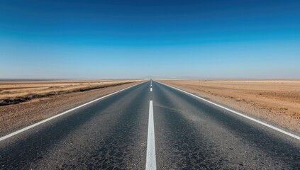 Naklejka premium Empty Highway Under Blue Sky
